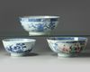 Two Chinese blue and white bowls and a famille rose bowl