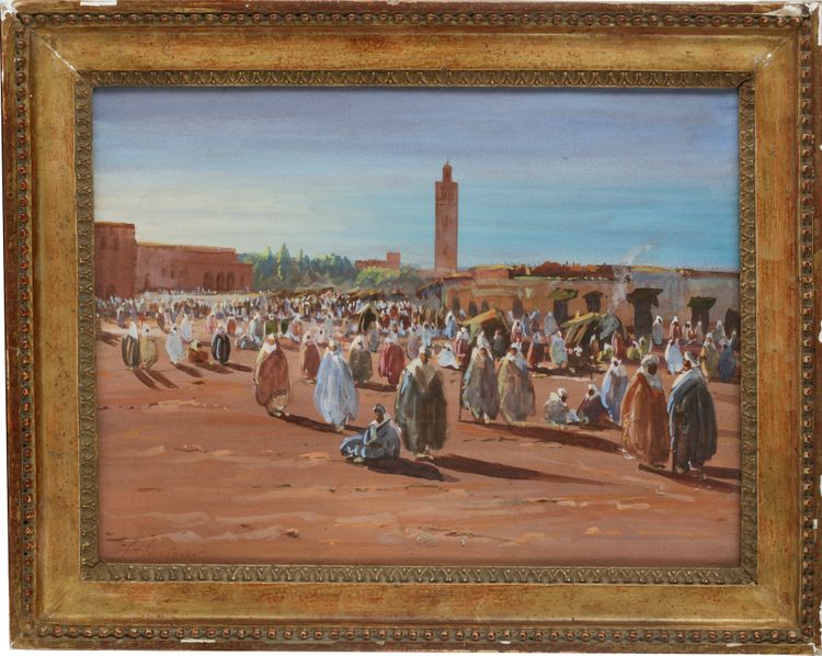 ORIENTALIST SCHOOL, MARKET SCENE MARRAKECH, GOUACHE ON PAPER, 20TH CENTURY