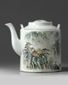 A Chinese famille rose 'landscape' teapot and cover