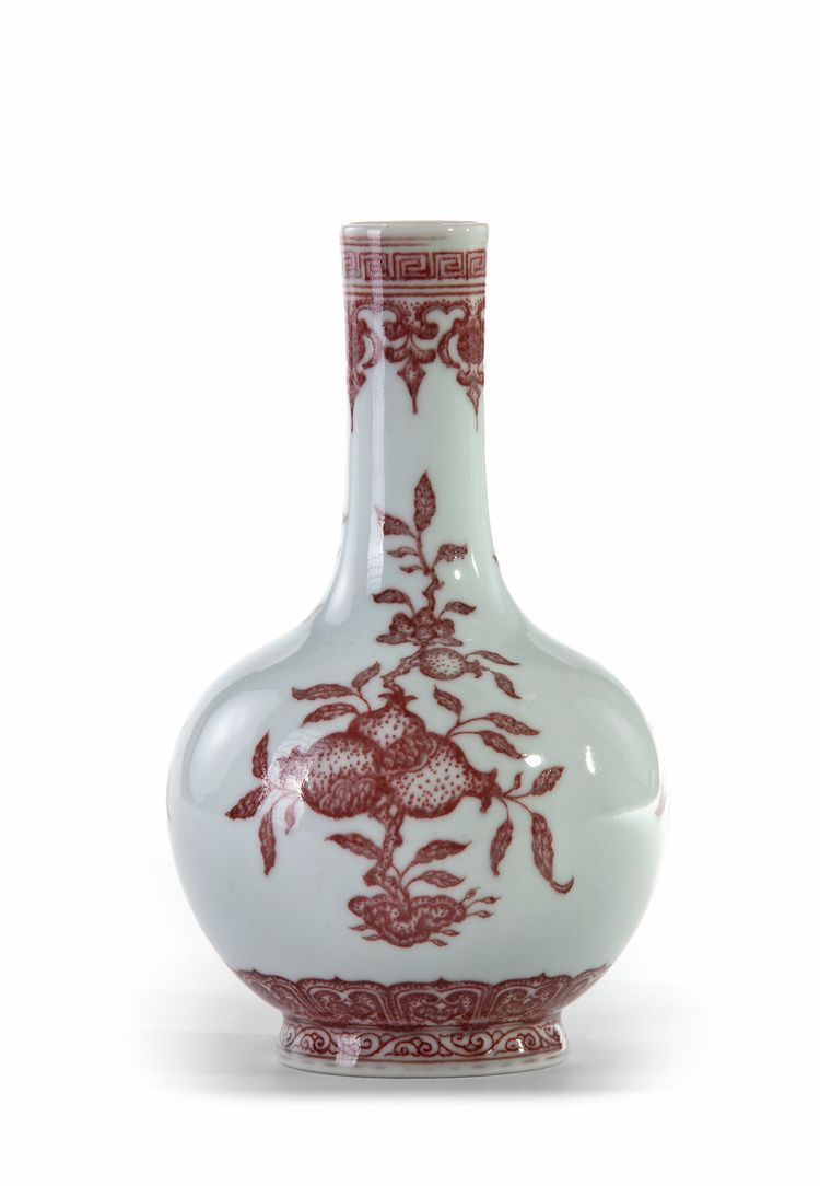 A Chinese underglaze copper red 'Three Abundances' bottle vase
