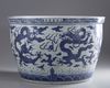 A massive Chinese blue and white 'nine dragons' jardiniere