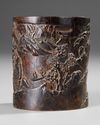 A CHINESE CARVED ZITAN WOOD BRUSH POT, 17TH-18TH CENTURY