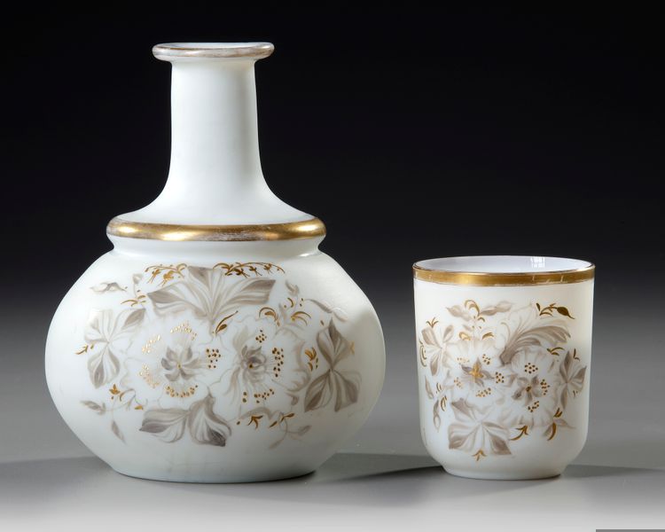 A FRENCH HAND PAINTED OPLINE 'NIGHT SET', ATRIBUTED BACCARAT, CIRCA 1880