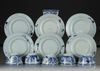 SIX CHINESE BLUE AND WHITE 'CUCKOO IN THE HOUSE' CUPS AND SAUCERS, 18TH CENTURY
