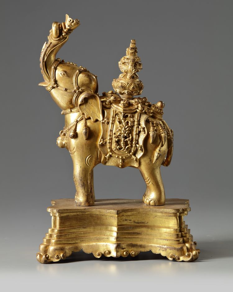 A Chinese gilt bronze caparisoned elephant