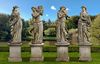 A SET OF FOUR SCULPTED LIMESTONE MODELS OF MAIDENS REPRESENTATIVE OF THE ARTS, SECOND HALF 20TH CENTURY