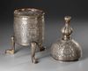A SILVER INLAID BRONZE MAMLUK STYLE INCENSE BURNER,  20TH CENTURY