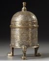 A MAMLUK REVIVAL SILVER INLAID INCENSE BURNER, SYRIA, EARLY 20TH CENTURY