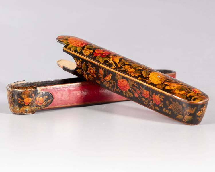A QAJAR LACQUER PAPER MACHE PEN CASE