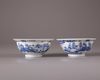 A pair of blue and white bowls