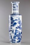 A large Chinese blue and white rouleau vase