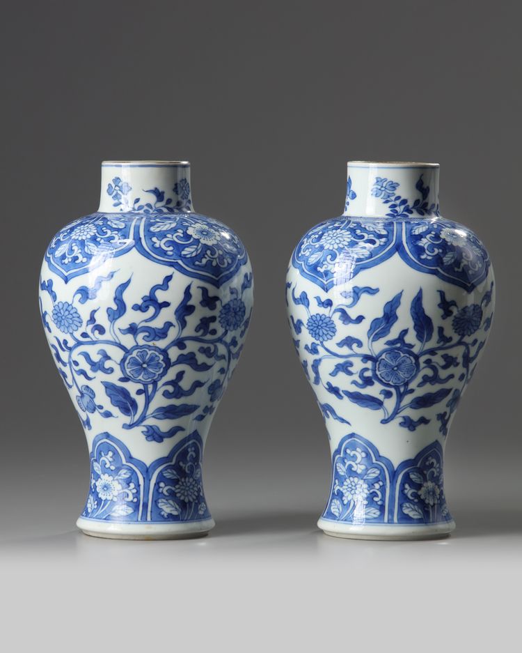 A pair of Chinese blue and white 'floral' vases