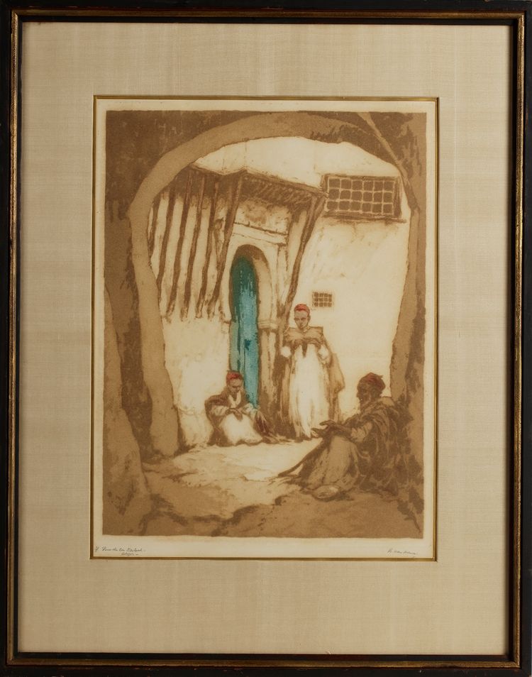 ISIDORE VAN MENS (1890-1985), A KASBAH IN ALGERIA, COLOUR ETCHING