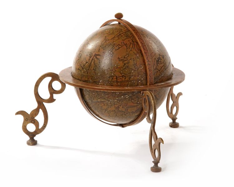 A BRASS CELESTIAL GLOBE SIGNED BY MUHAMED NAIEM ALDEEN MORAD ABADI PERSIA, 1357 AH/1938 AD