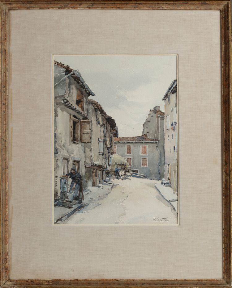 ISIDORE VAN MENS (1890-1985), A STREET IN MORELLA, SPAIN, WATERCOLOUR ON PAPER