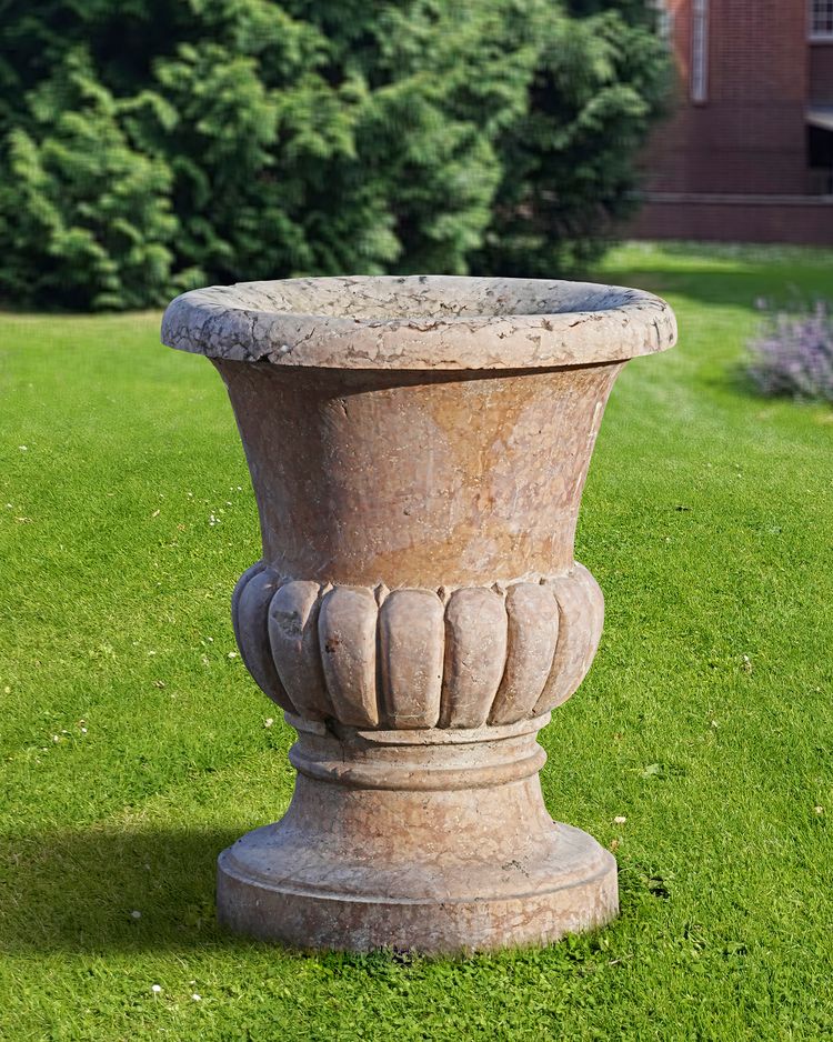 A LARGE CARVED VERONA MARBLE PLANTER WITH A LOBBED LOWER PORTION, 20TH CENTURY