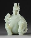 A CELADON JADE CARVING OF TWO BOYS WASHING AN ELEPHANT, 19TH CENTURY