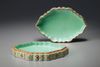 A Turquoise-Ground Famille-Rose Shaped Box and Cover