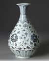 A CHINESE BLUE AND WHITE "SCROLLING PEONY" PEAR SHAPED VASE