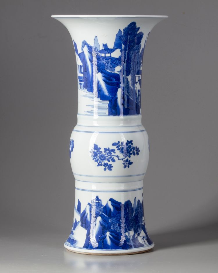 A Chinese blue and white gu vase