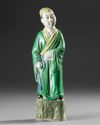 A CHINESE POLYCHROME PORCELAIN FIGURE OF A SCHOLAR, 19TH CENTURY