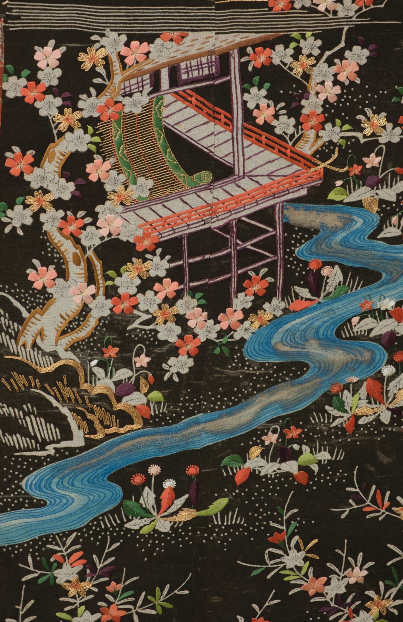 A JAPANESE SIX PANEL BYÔBU 屏風 EMBROIDERED WITH TAGASODE 誰袖
