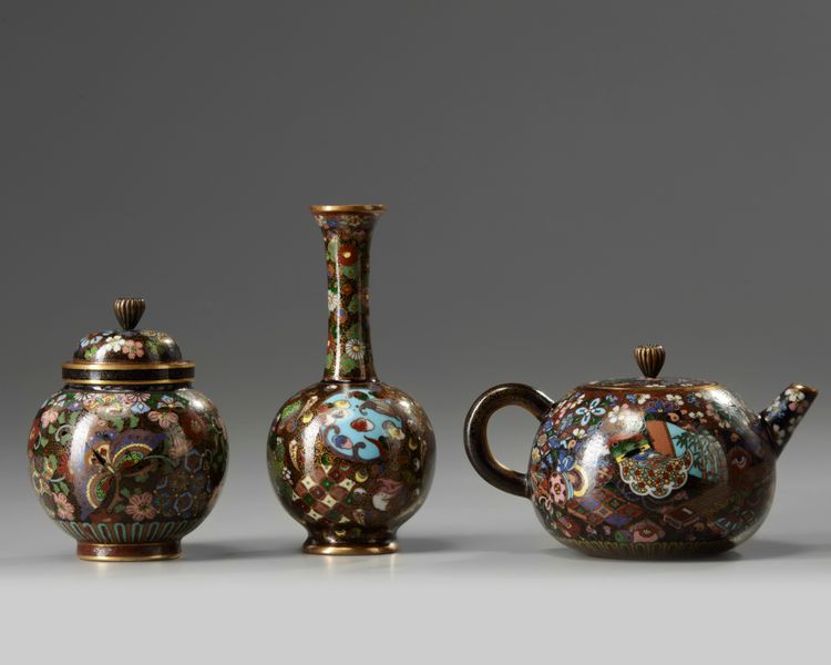 A group of three cloisonne objects