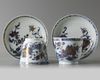A PAIR OF CHINESE BLUE AND WHITE 'PEONY' CUPS AND SAUCERS, 18TH CENTURY