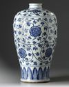A Chinese Ming-style blue and white 'scrolling peony' meiping