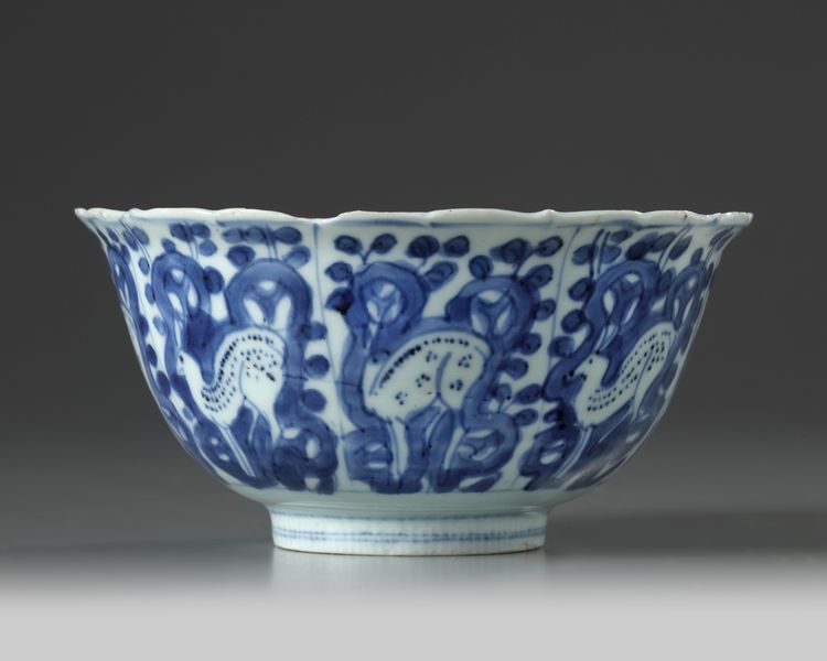 A Chinese blue and white 'Kraak porselein' 'deer' bowl