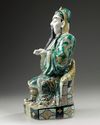 A Chinese famille verte biscuit figure of Guandi