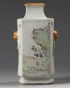A Chinese Qianjiang-style famille rose square-section vase