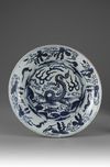 A blue and white 'kraak porselein' dragon dish