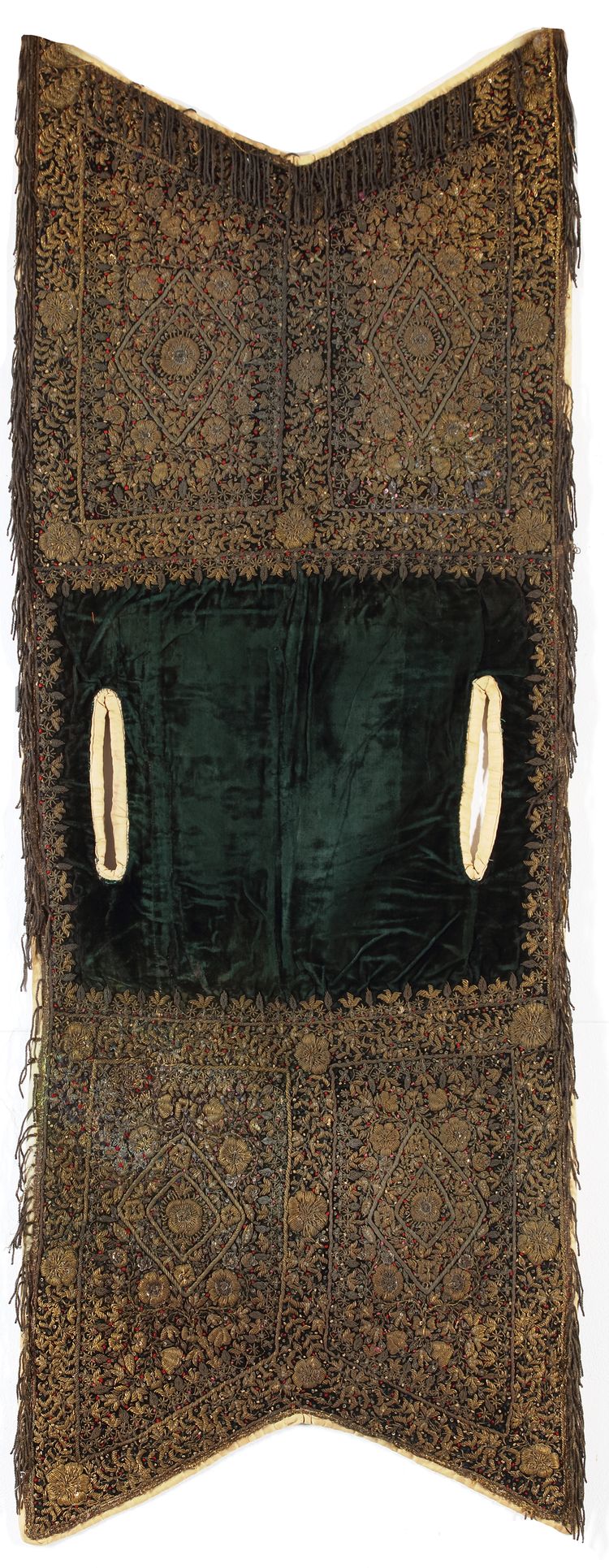 AN OTTOMAN HEAVY GILT-METAL THREAD EMBROIDERED SADDLE CLOTH