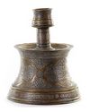 A LARGE MAMLUK STYLE SILVER INLAID BRASS CANDLESTICK, 19TH CENTURY