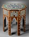 AN OTTOMAN BONE-INLAID WOODEN TABLE, INLAID WITH POTTERY TILES, TURKEY OR SYRIA, 19TH CENTURY