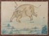 AN ALBUM PAGE OF ELEPHANT WITH MAHOUT ATTACKED BY LION, INDIA, 19TH CENTURY