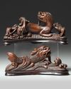 Two Chinese bamboo 'mythical beast' brush rests