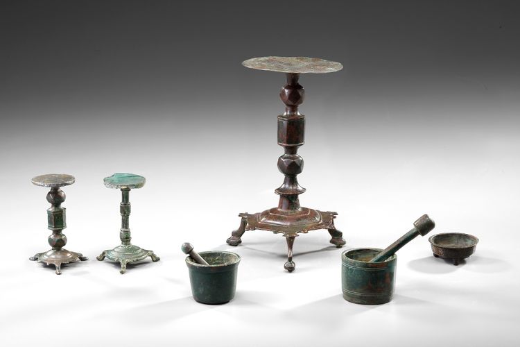 A GROUP OF SIX FATIMID BRONZE VESSELS, EGYPT, 10TH-11TH CENTURY