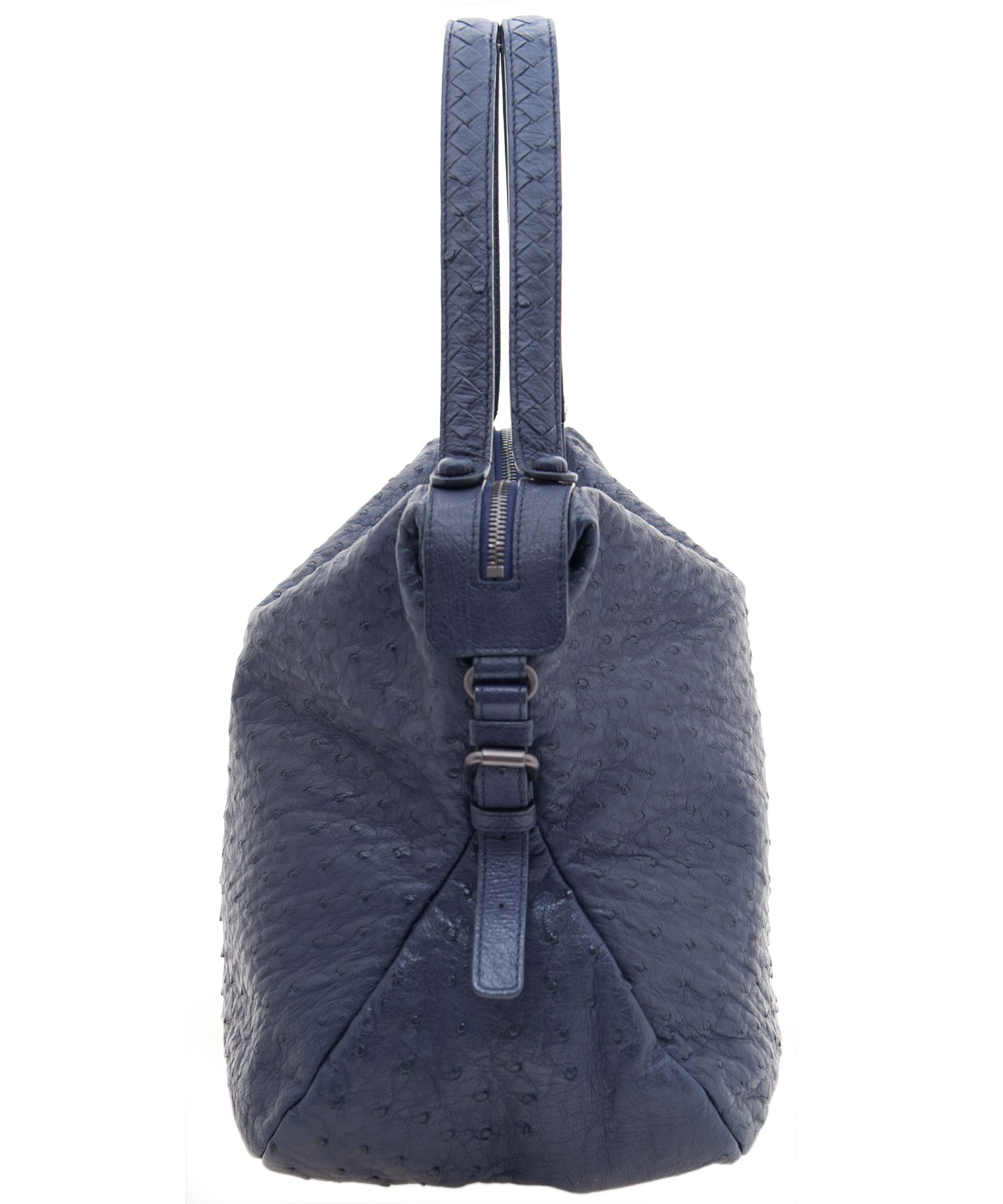 Bottega Veneta Blue Ostrich Noce Shoulder Bag