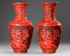A PAIR OF CHINESE CARVED CINNABAR VASES, 19TH-20TH CENTURY