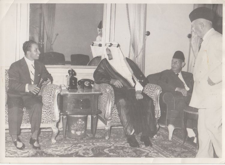 FOUR RARE PHOTOGRAPHS OF THE KINGS FAISAL II OF IRAQ AND SAUD BIN ABD AL-AZIZ, WITH SOME ROYALS AND POLITICIANS, 1950s
