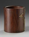 A Chinese precious object-inlaid hongmu 'crane' brush pot, bitong