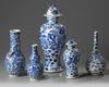 A group of five Chinese blue and white vases