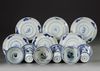 SIX CHINESE BLUE AND WHITE 'CUCKOO IN THE HOUSE' CUPS AND SAUCERS, 18TH CENTURY