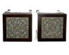 A pair of Chinese hongmu stools inset with a Cantonese famille rose panel
