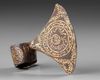 A PERSIAN GILT STEEL AXE HEAD, QAJAR DATED 1325 AH/1907 AD