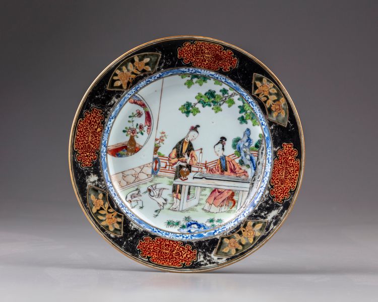 A Chinese famille rose 'silver-bordered' 'ladies' dish