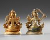 TWO SMALL SINO-TIBETAN GILT BRONZE FIGURES OF MANJUSHRI, 19TH CENTURY