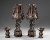 A PAIR OF CHINESE BRONZE GU VASES AND A PAIR OF JAPANESE BRONZE CENSERS , 19TH CENTURY
